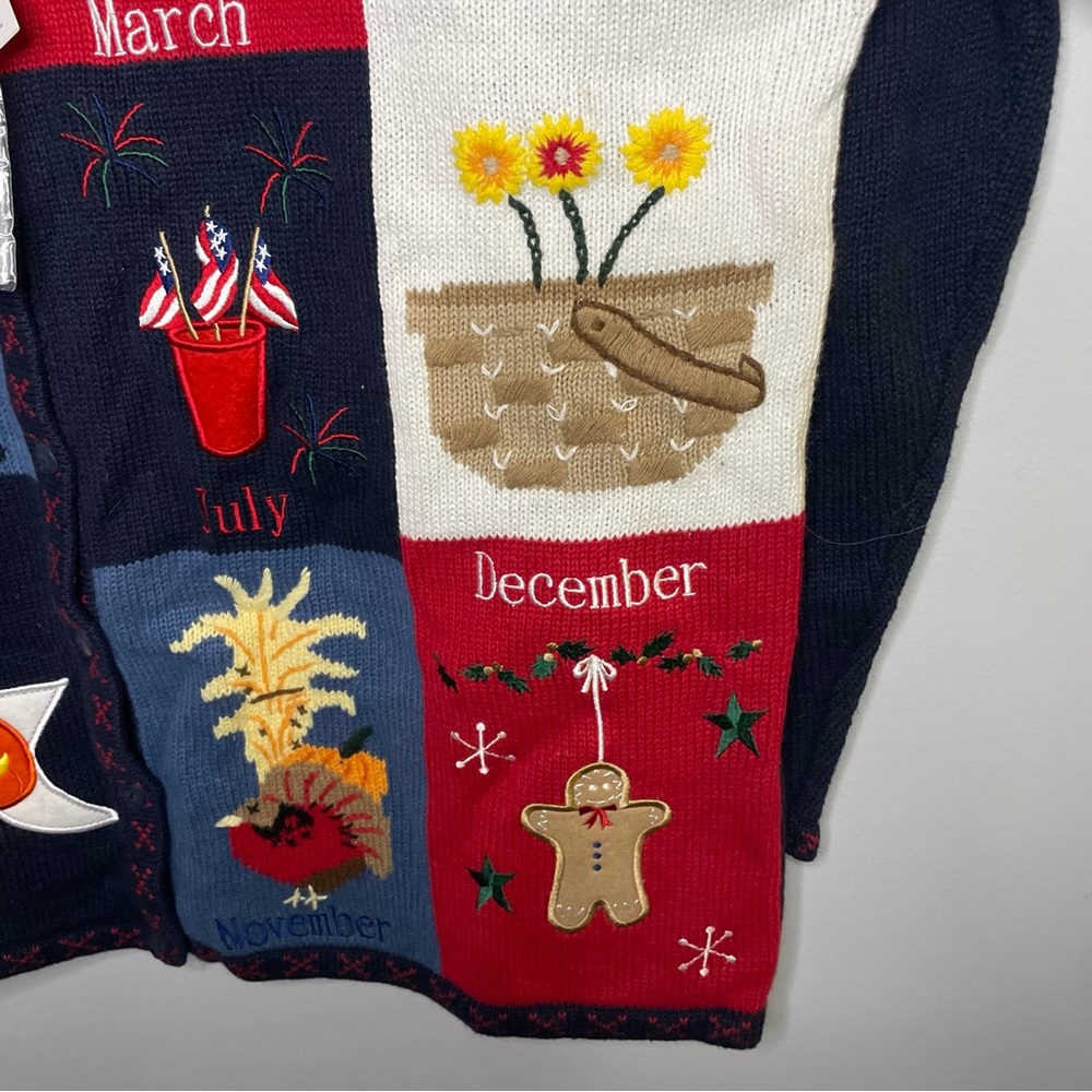 Quacker Factory Colorful Sweater 1X Cardigan Holiday Months NWT & Button Covers - Picture 8 of 10